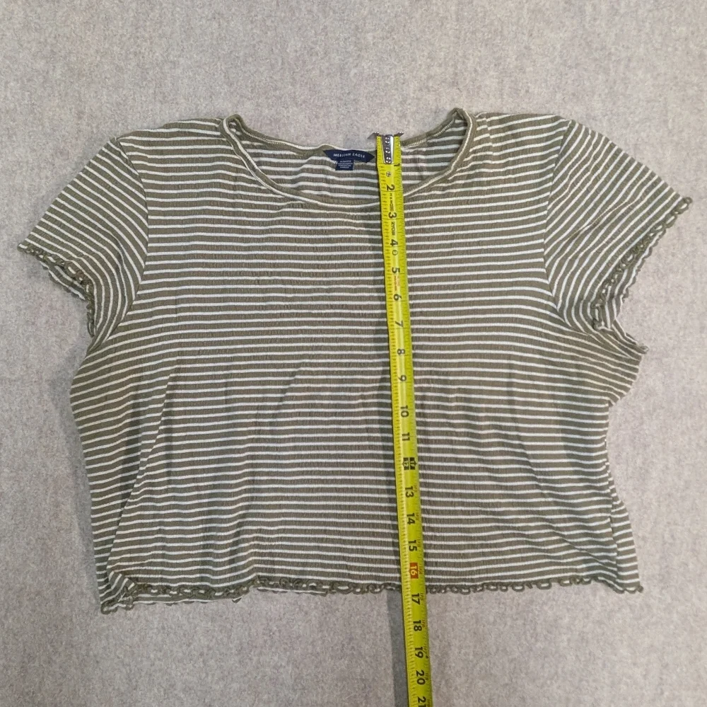 American Eagle Olive Green And White Striped Cropped Top Women's Size XL